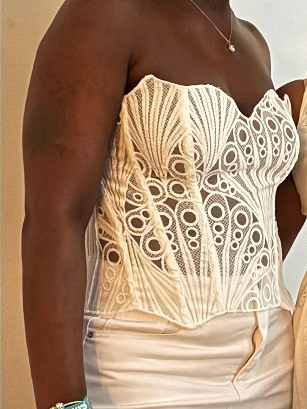 Strapless Lace Bustier Top - White